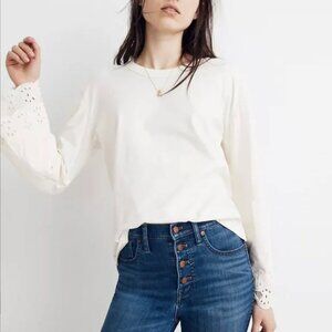 Madewell Eyelet Tier Sleeve Tee L2941 - Cream - Women's Small